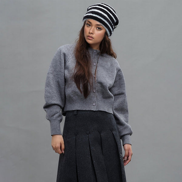 Trendy Dual Tone Striped Beanie Soft Plush Knit Versatile Winter Cap Black And White Hats