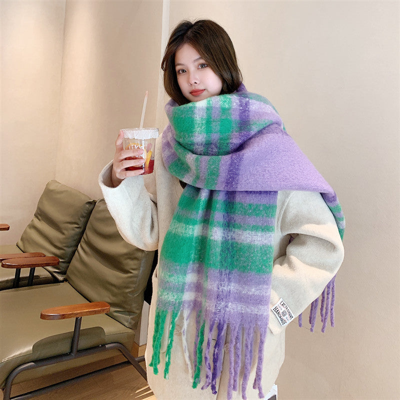 Green Purple Women's Fashion Plaid Scarf Warm & Stylish Long Neck Warmer (220X40cm) Scarves & Wraps