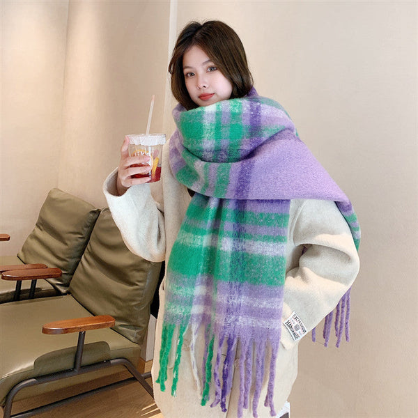 Green Purple Women's Fashion Plaid Scarf Warm & Stylish Long Neck Warmer (220X40cm) Scarves & Wraps
