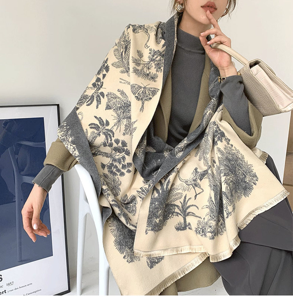 Gray Beige Luxury Soft Printed Pashmina Style Wrap Large Scarf For Women (185X65cm) Scarves & Wraps
