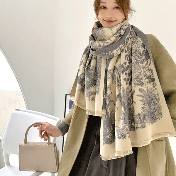 Gray Beige Luxury Soft Printed Pashmina Style Wrap Large Scarf For Women (185X65cm) Scarves & Wraps