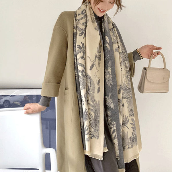 Gray Beige Luxury Soft Printed Pashmina Style Wrap Large Scarf For Women (185X65cm) Scarves & Wraps