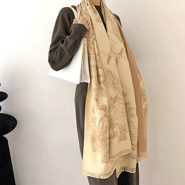 Camel Yellow Luxury Soft Printed Pashmina Style Wrap Large Scarf For Women (185X65cm) Scarves & Wraps