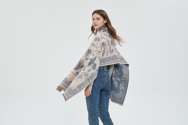 Women's Soft Jacquard Shawl Paisley Bird Floral Print Scarf 190X65cm Scarves & Wraps