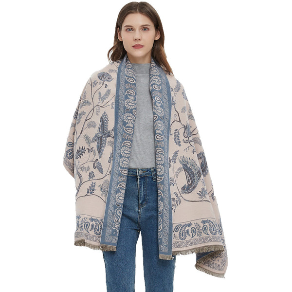 Women's Soft Jacquard Shawl Paisley Bird Floral Print Scarf 190X65cm Scarves & Wraps