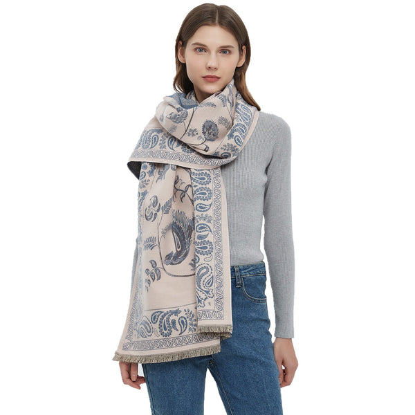 Women's Soft Jacquard Shawl Paisley Bird Floral Print Scarf 190X65cm Scarves & Wraps