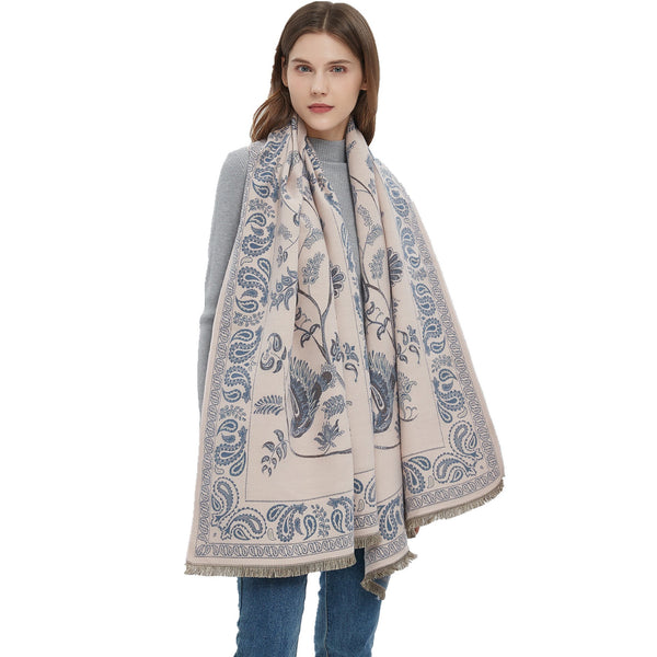 Women's Soft Jacquard Shawl Paisley Bird Floral Print Scarf 190X65cm Scarves & Wraps