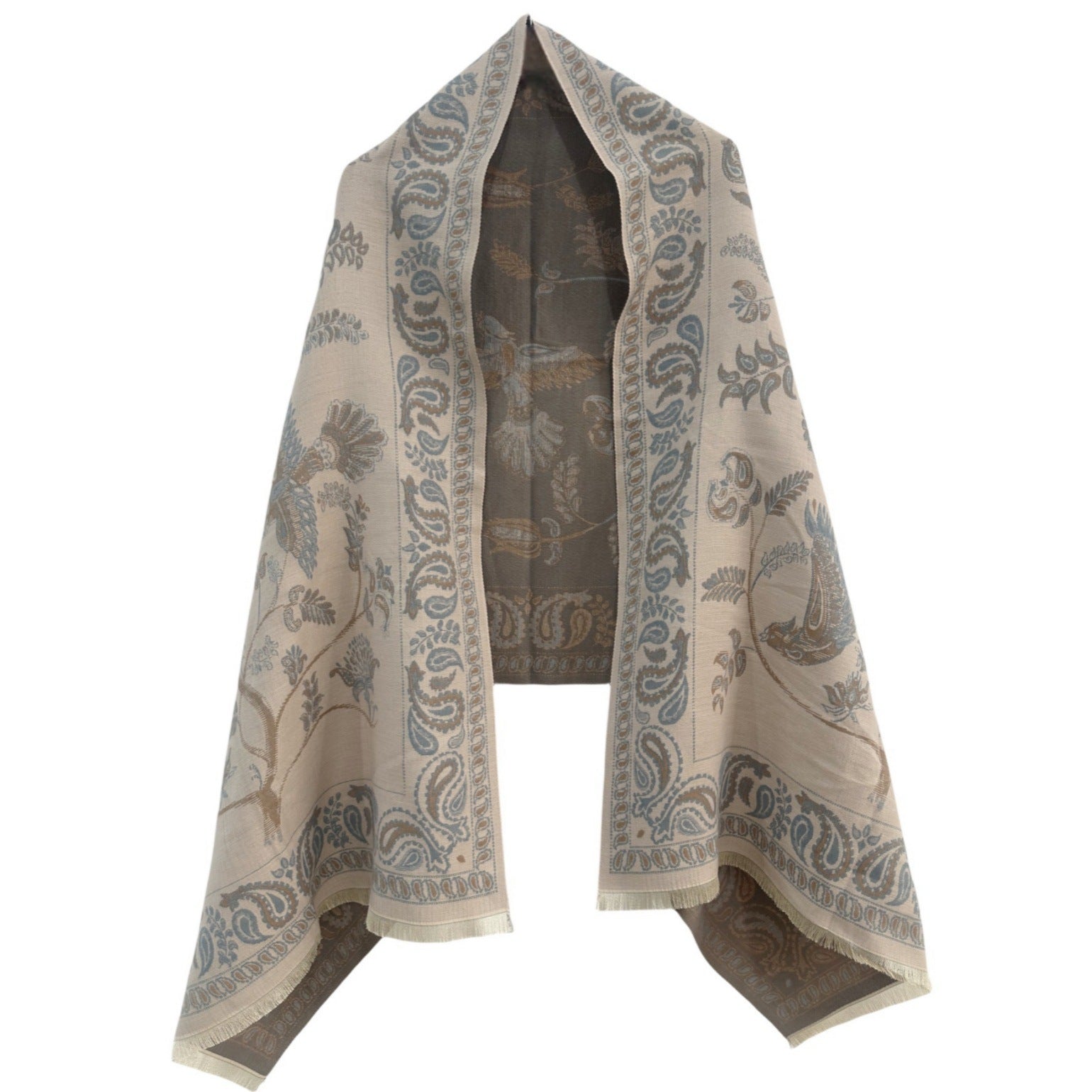 Brown Women's Soft Jacquard Shawl Paisley & Bird Floral Print Scarf(190X65cm) Scarves & Wraps