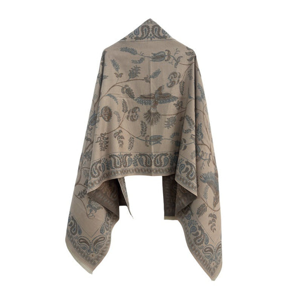 Brown Women's Soft Jacquard Shawl Paisley & Bird Floral Print Scarf(190X65cm) Scarves & Wraps