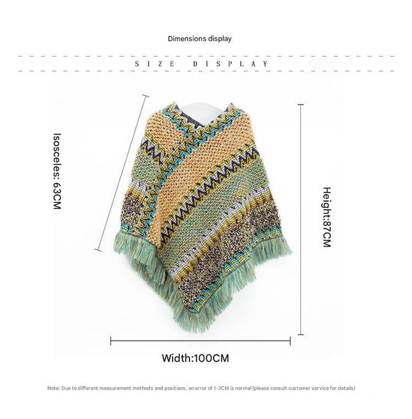 Red Lightweight Chevron Knit Poncho For Women Elegant Fringed Shawl Wrap Scarves & Wraps