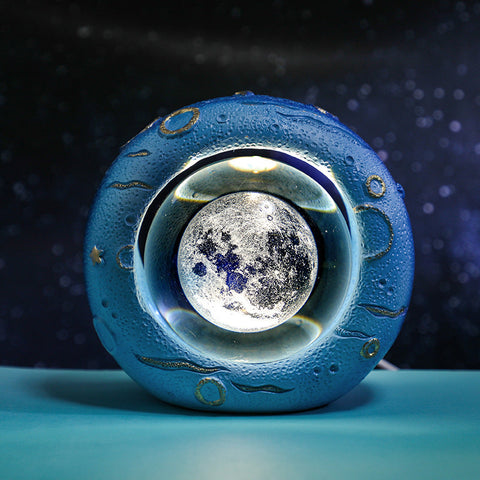 Celestial Ring Led Crystal Ball Lamp 3D Engraving Unique Gift (Moon) Lamps