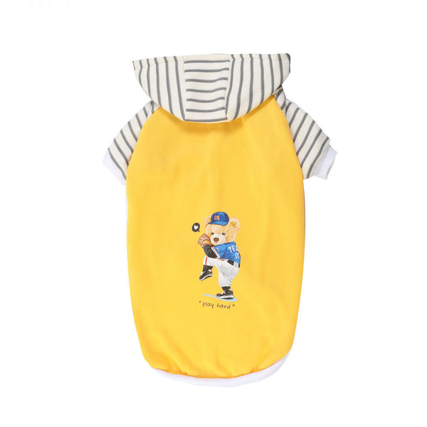Autumn/Winter Dog Clothes Yellow Hoodie With Striped & Baseball Bear (Size M) Dog Clothing & Shoes