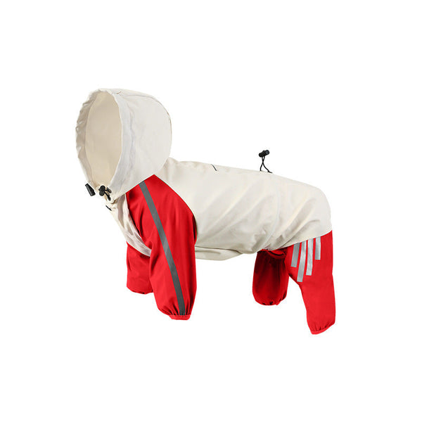 Colorblock (Beige Red) Dog Raincoat Waterproof With Hood And Reflective Strips (Size Xl) Dog Clothing & Shoes