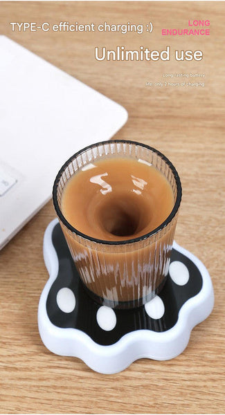 Blue Cute Paw Print Self Stirring Coaster Electric Coffee & Milk Mixer Other Coffee