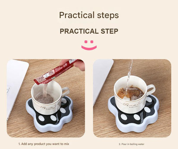 Blue Cute Paw Print Self Stirring Coaster Electric Coffee & Milk Mixer Other Coffee