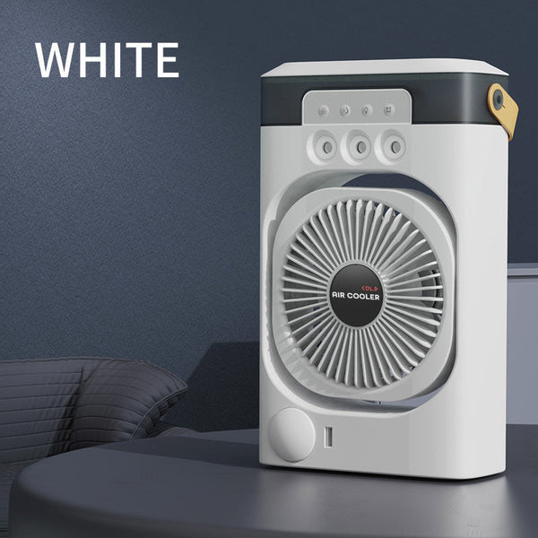 White 3 In 1 Portable Air Cooler Fan Desktop Humidifier Led Light Nano Mist Portable Fans