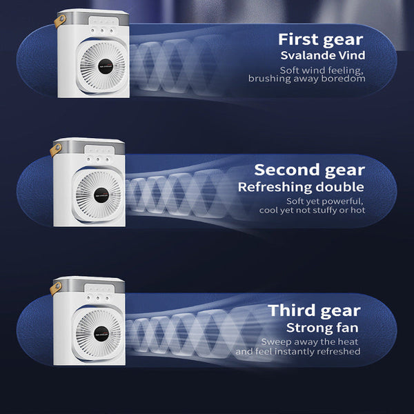 White 3 In 1 Portable Air Cooler Fan Desktop Humidifier Led Light Nano Mist Portable Fans