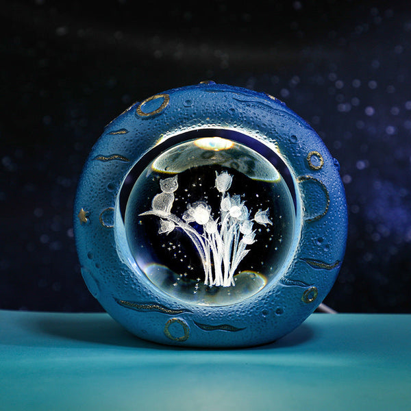 Celestial Ring Led Crystal Ball Lamp 3D Engraving Unique Gift (Tulip) Lamps