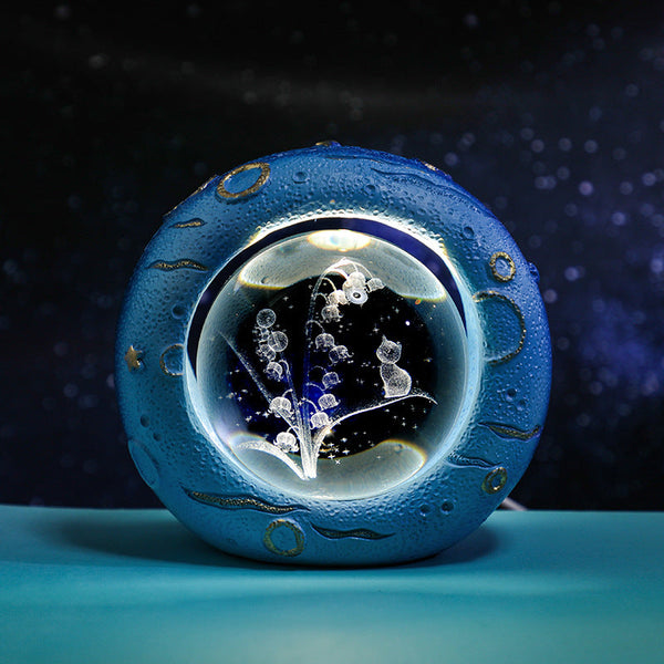 Celestial Ring Led Crystal Ball Lamp 3D Engraving Unique Gift (Lily Of The Valley) Lamps