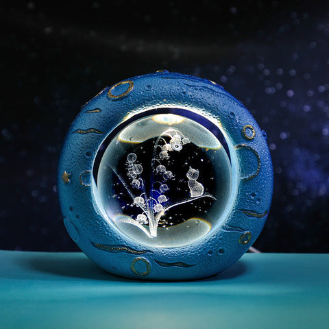 Celestial Ring Led Crystal Ball Lamp 3D Engraving Unique Gift (Lily Of The Valley) Lamps