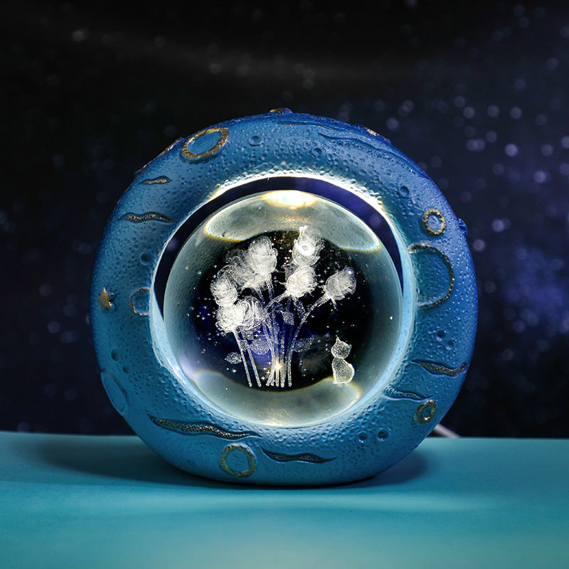 Celestial Ring Led Crystal Ball Lamp 3D Engraving Unique Gift (Rose) Lamps