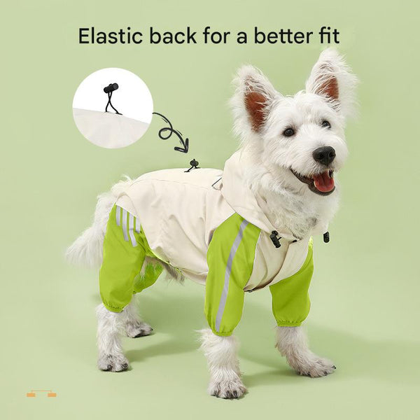 Colorblock (White Purple) Dog Raincoat Waterproof With Hood And Reflective Strips (Size L) Dog Clothing & Shoes