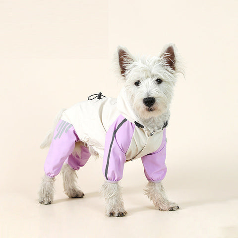 Colorblock (White Purple) Dog Raincoat Waterproof With Hood And Reflective Strips (Size S) Dog Clothing & Shoes
