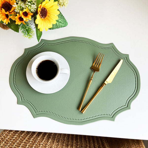 4 Pcs Retro Faux Leather Placemat Waterproof & Oil Proof Dining Table Mat ( Bean Green) Placemats