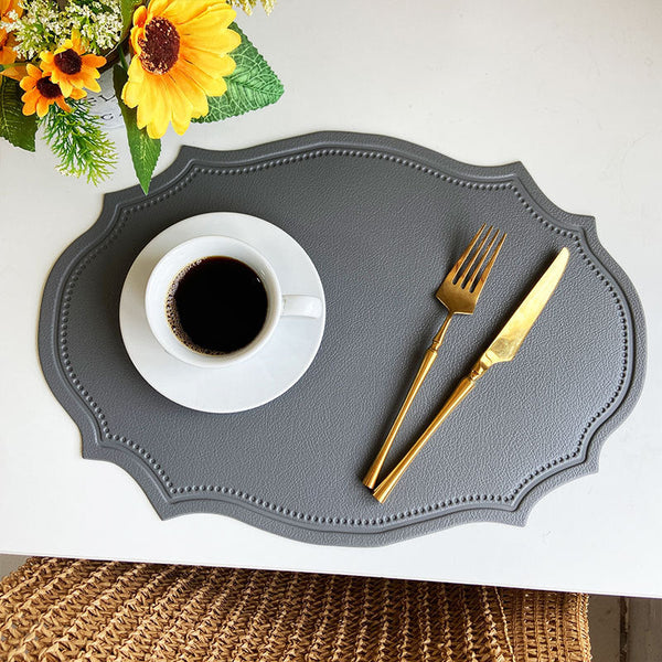 4 Pcs Retro Faux Leather Placemat Waterproof & Oil Proof Dining Table Mat (Dark Gray) Placemats