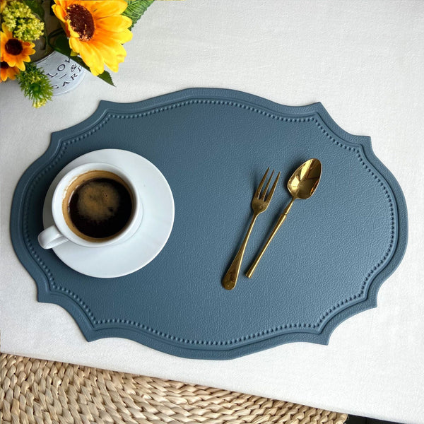 4 Pcs Retro Faux Leather Placemat Waterproof & Oil Proof Dining Table Mat (Light Blue) Placemats