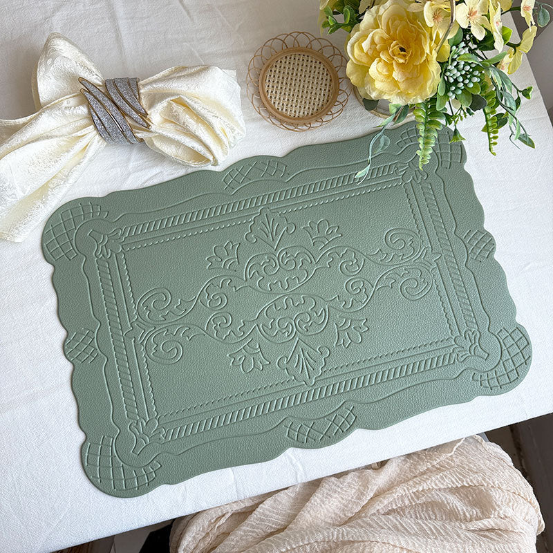 4 Pcs Decorative Faux Leather Unique Shape Beautiful Packaging (Bean Green) Placemats