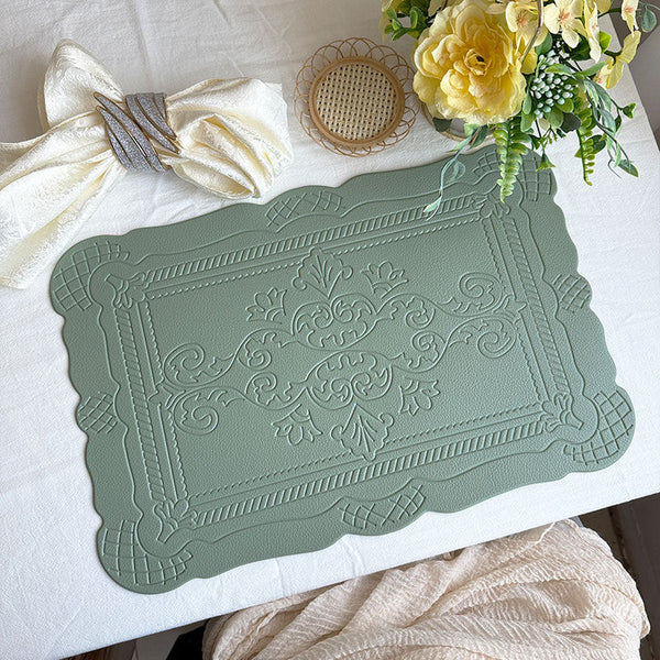 4 Pcs Decorative Faux Leather Unique Shape Beautiful Packaging (Bean Green) Placemats