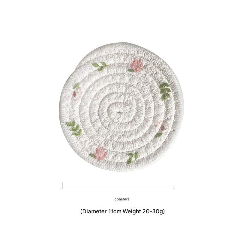 (Peach) Cotton Rope Woven Set Of 5 11Cm Diameter Heat Resistant Kitchen Decor Placemats