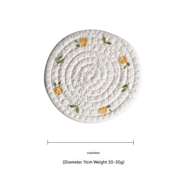 (Lemon) Cotton Rope Woven Set Of 5 11Cm Diameter Heat Resistant Kitchen Decor Placemats