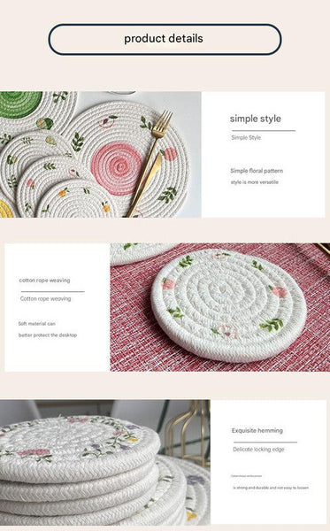 (Avocado) Cotton Rope Woven Set Of 5 11Cm Diameter Heat Resistant Kitchen Decor Placemats