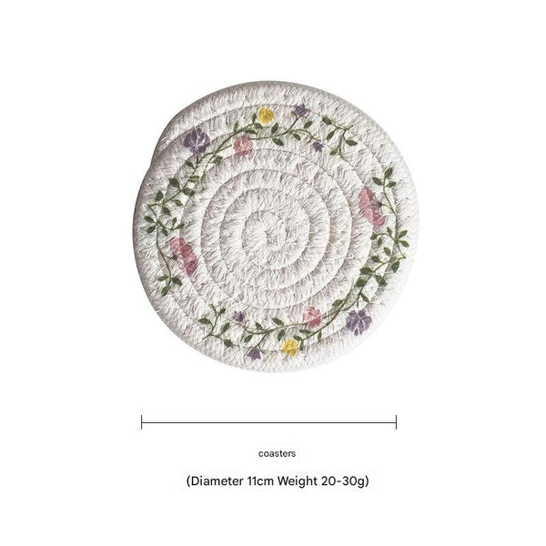 (Flowers) Cotton Rope Woven Set Of 5 11Cm Diameter Heat Resistant Kitchen Decor Placemats