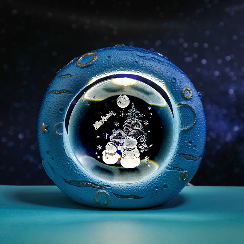 Celestial Ring Led Crystal Ball Lamp 3D Engraving Unique Gift (Christmas Snowman) Lamps