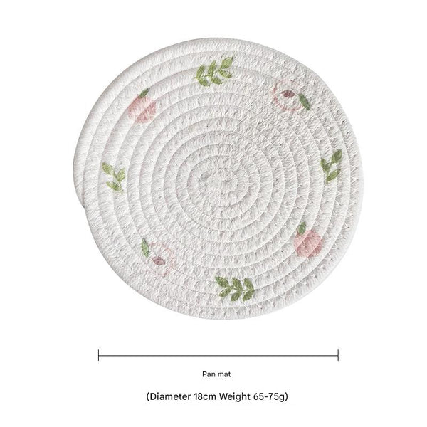 (Peach) Cotton Rope Woven Set Of 5 18Cm Diameter Heat Resistant Kitchen Decor Placemats