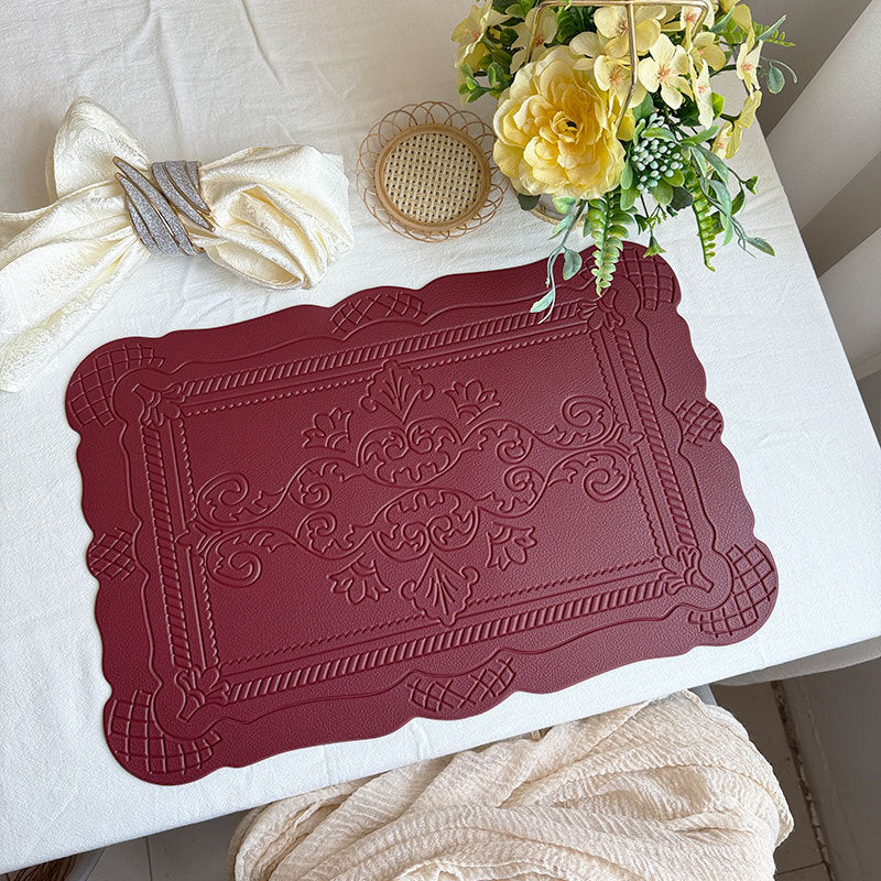 4 Pcs Decorative Faux Leather Unique Shape Beautiful Packaging (Red) Placemats