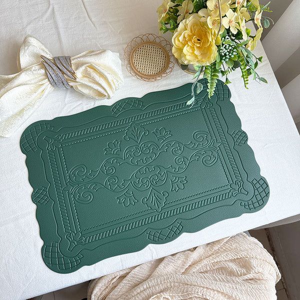 4 Pcs Decorative Faux Leather Unique Shape Beautiful Packaging (Dark Green) Placemats