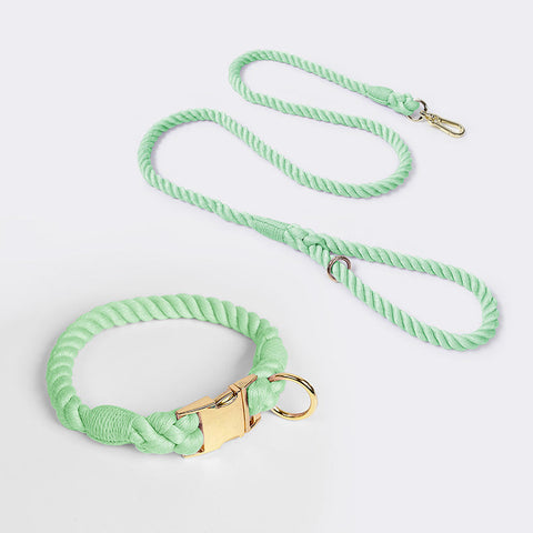 Handmade Rope Dog Collar And Leash Set Colorful Woven Cotton Mint Green Size Dog Collars