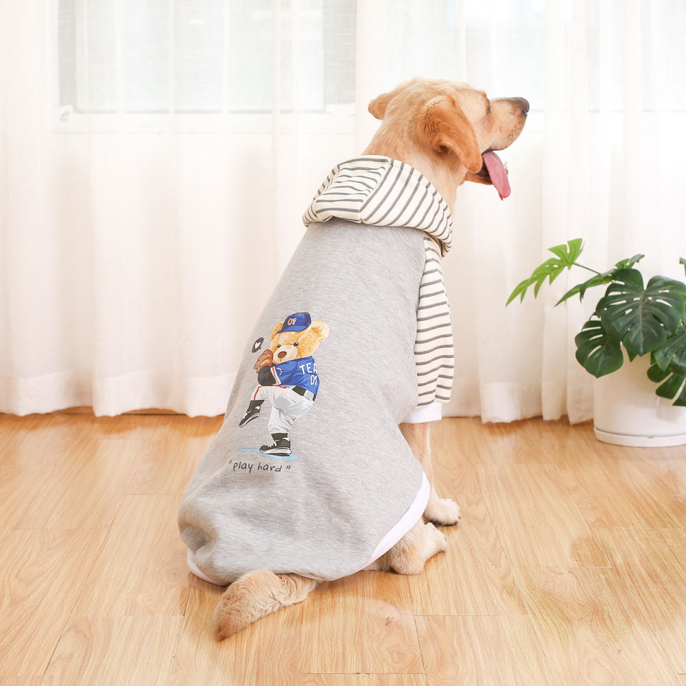 4Xl Grey Hoodie With Striped & Baseball Bear Autumn Winter Dog Clothes Dog Clothing & Shoes