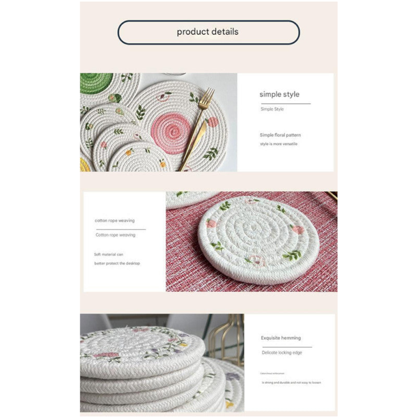 (Avocado) Cotton Rope Woven Set Of 3 30Cm Diameter Heat Resistant Kitchen Decor Placemats
