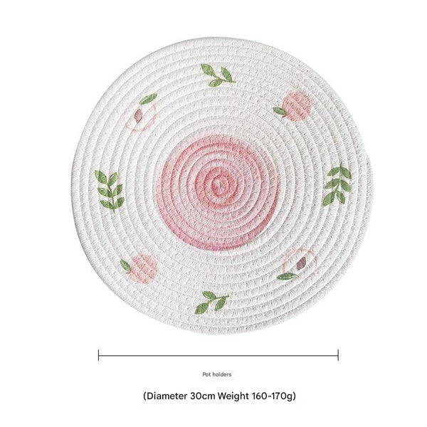 (Peach) Cotton Rope Woven Set Of 3 30Cm Diameter Heat Resistant Kitchen Decor Placemats