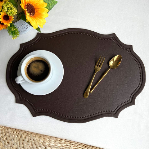 4 Pcs Retro Faux Leather Placemat Waterproof & Oil Proof Dining Table Mat (Coffee) Placemats
