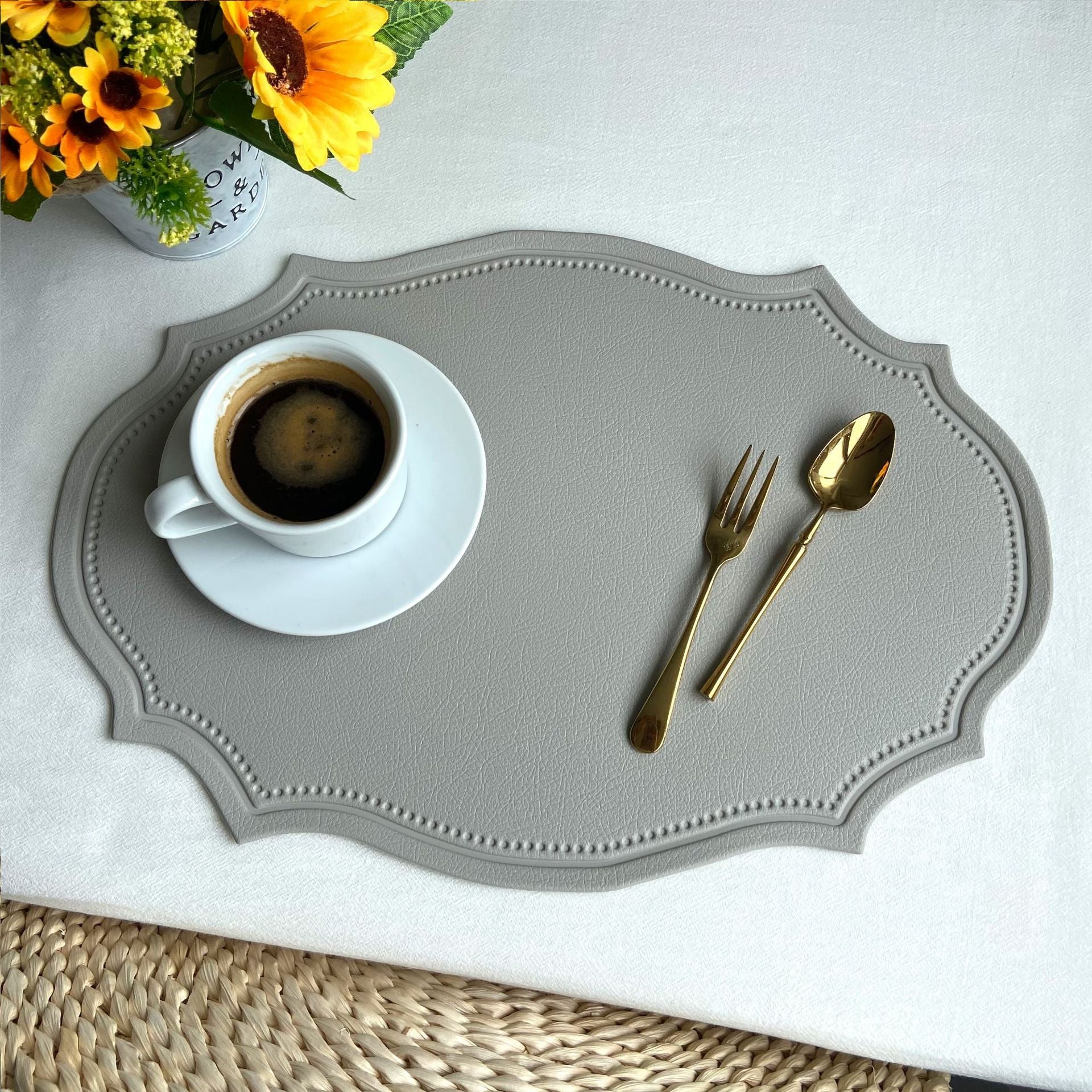 4 Pcs Retro Faux Leather Placemat Waterproof & Oil Proof Dining Table Mat (Light Grey) Placemats