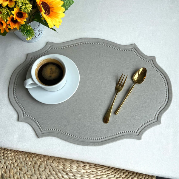4 Pcs Retro Faux Leather Placemat Waterproof & Oil Proof Dining Table Mat (Light Grey) Placemats