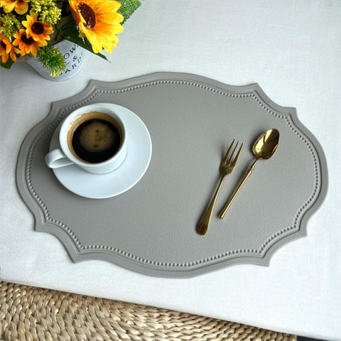 4 Pcs Retro Faux Leather Placemat Waterproof & Oil Proof Dining Table Mat (Light Grey) Placemats