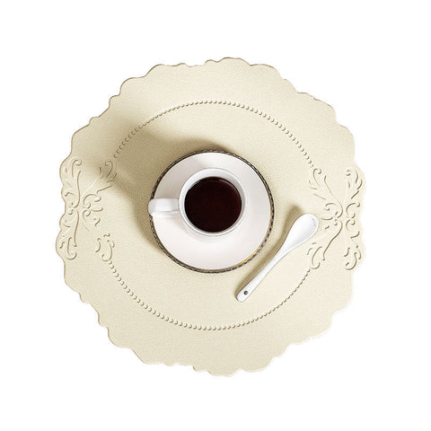 4 Pcs Retro Faux Leather Placemat Waterproof & Oil Proof Dining Table Mat Beige Placemats