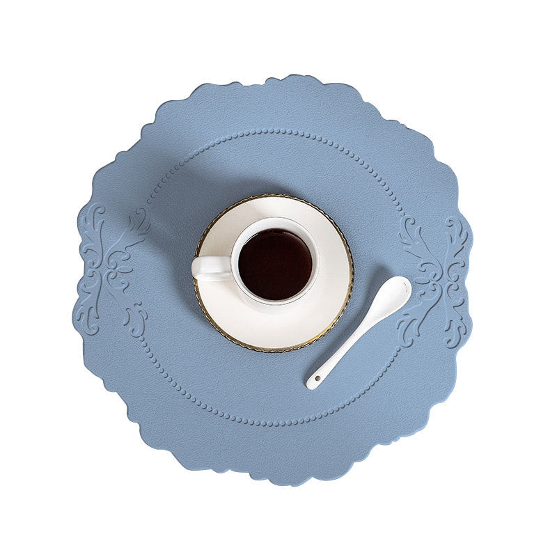 4 Pcs Retro Faux Leather Placemat Waterproof & Oil Proof Dining Table Mat (Light Blue) Placemats